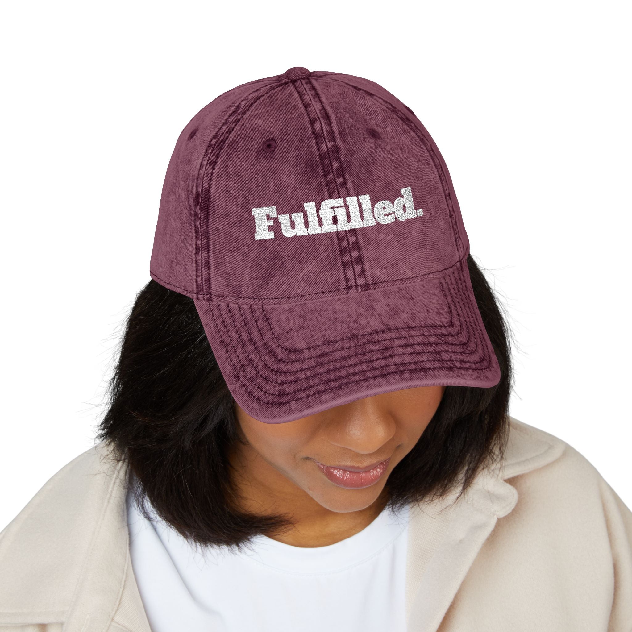 Fulfilled Embroidered Vintage Cap - Distressed Red Dad Hat