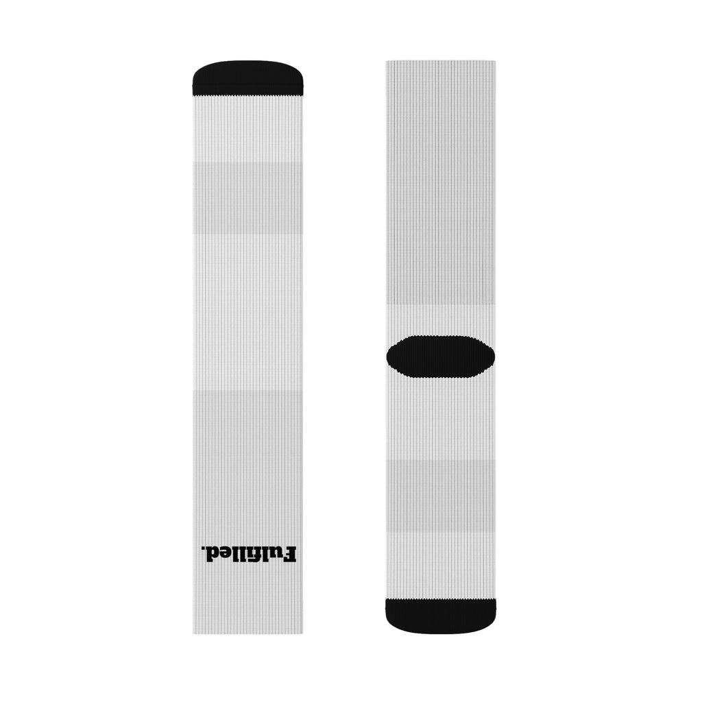 Minimal White Sublimation Socks with Small 'Exhausted.' Text — Novelty Crew Socks