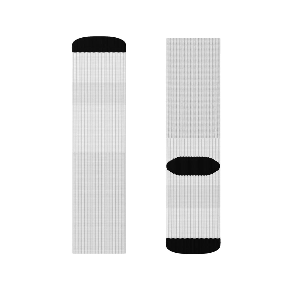 Minimal White Sublimation Socks with Small 'Exhausted.' Text — Novelty Crew Socks