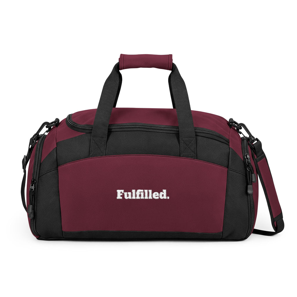 Fulfilled Gym Bag — Black Duffle with 'Fulfilled.' Embroidered