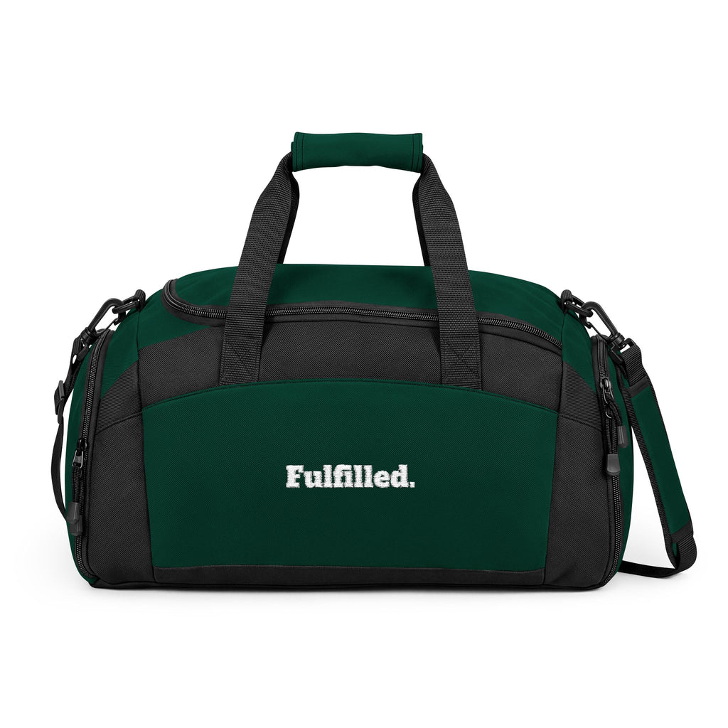 Fulfilled Gym Bag — Black Duffle with 'Fulfilled.' Embroidered