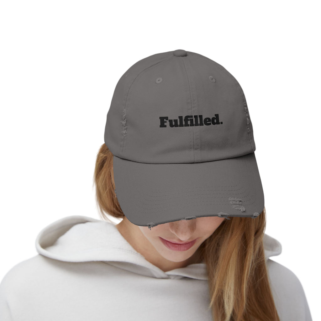 Fulfilled Distressed Baseball Cap — Vintage Washed Black Dad Hat