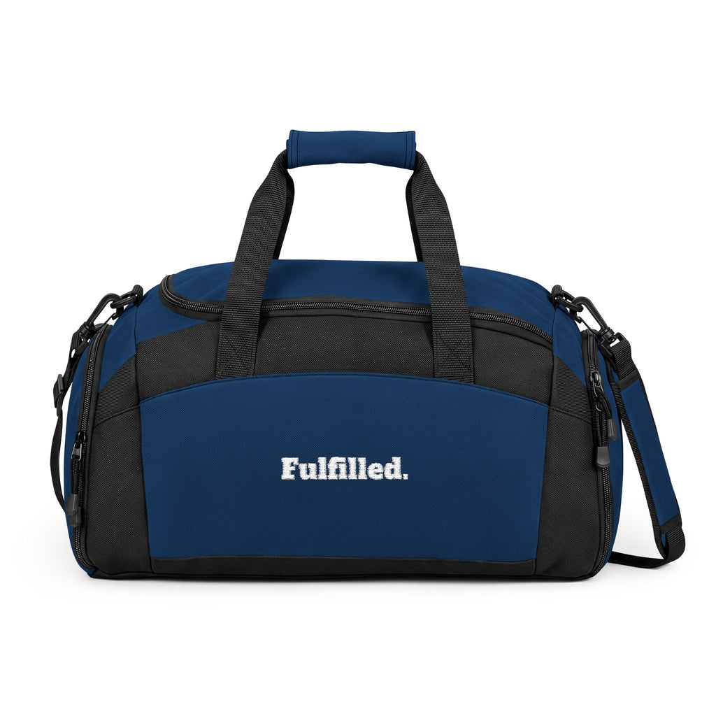 Fulfilled Gym Bag — Black Duffle with 'Fulfilled.' Embroidered