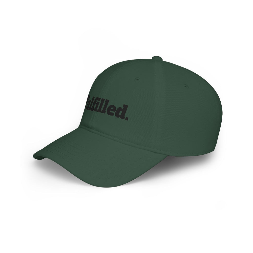 Fulfilled Baseball Cap — Red Low Profile Dad Hat with "Fulfilled." Embroidery