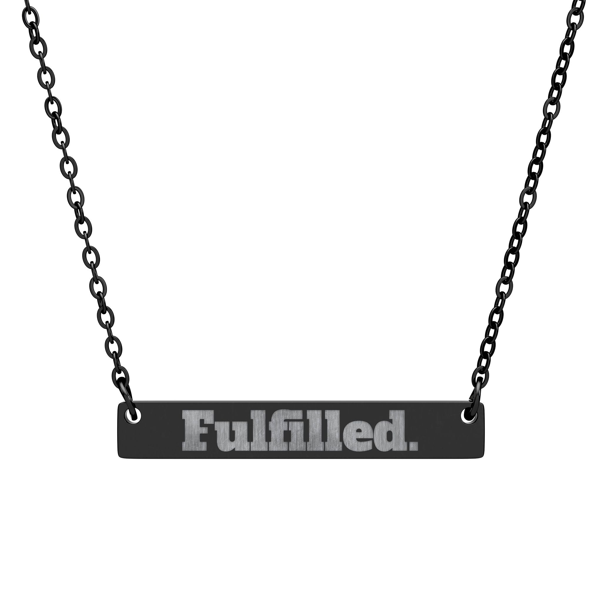 Engraved "Fulfilled" Horizontal Bar Necklace — Personalized Stainless Steel Pendant