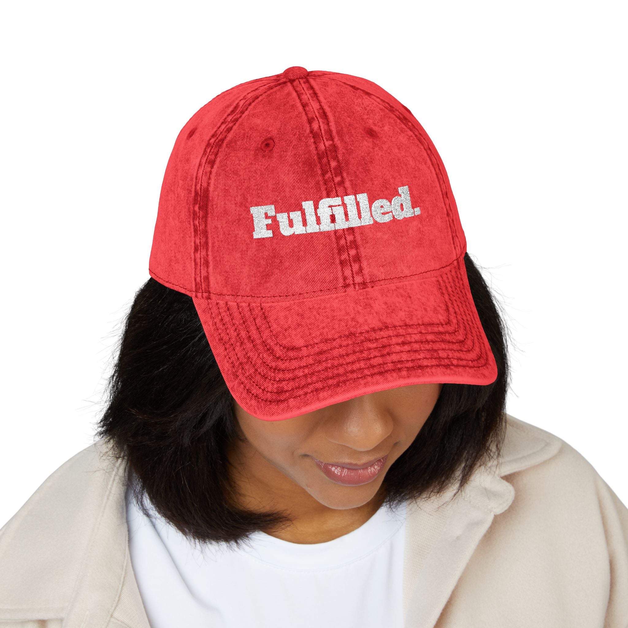 Fulfilled Embroidered Vintage Cap - Distressed Red Dad Hat