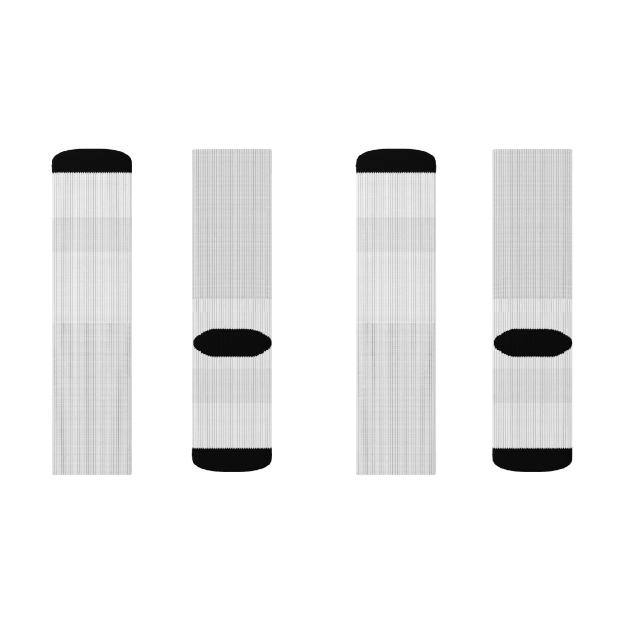 Minimal White Sublimation Socks with Small 'Exhausted.' Text — Novelty Crew Socks