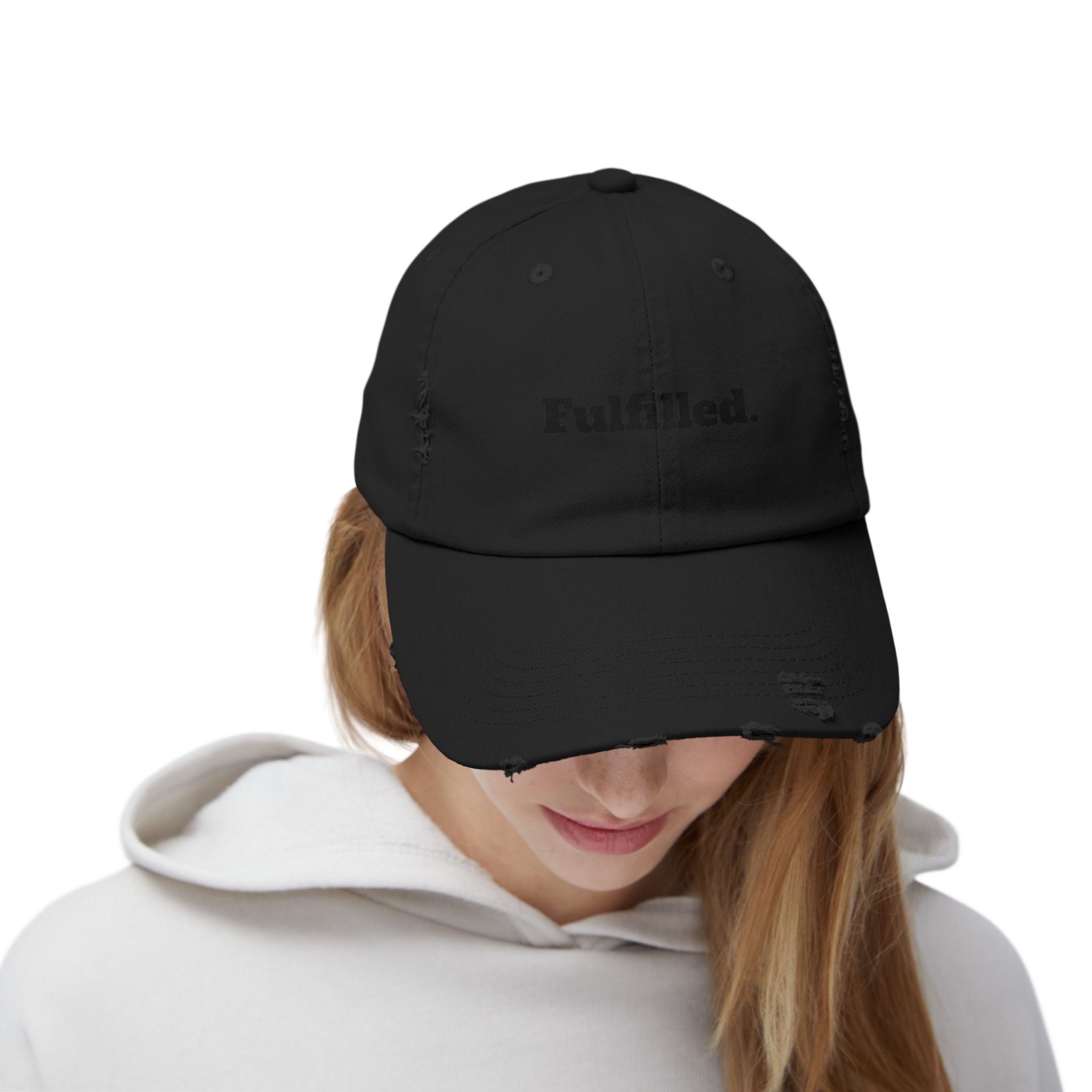 Fulfilled Distressed Baseball Cap — Vintage Washed Black Dad Hat