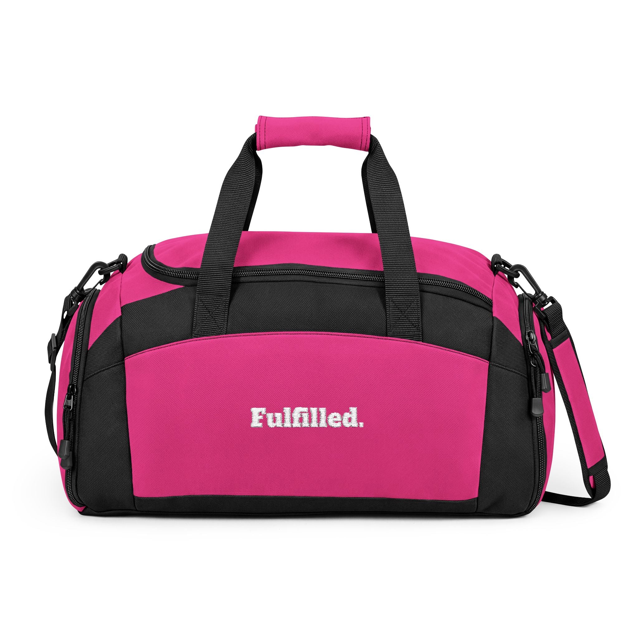 Fulfilled Gym Bag — Black Duffle with 'Fulfilled.' Embroidered