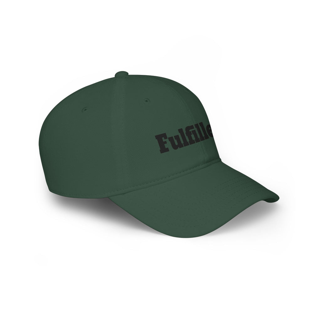 Fulfilled Baseball Cap — Red Low Profile Dad Hat with "Fulfilled." Embroidery