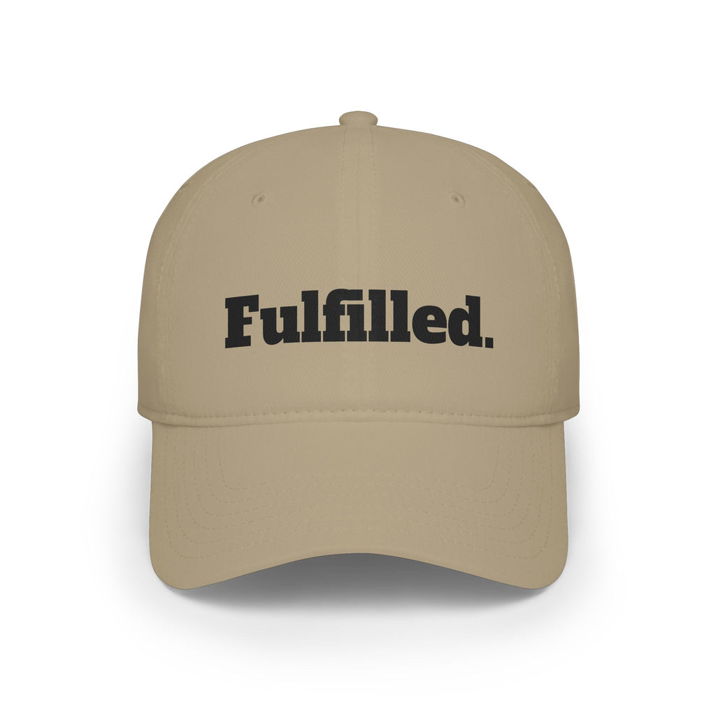 Fulfilled Baseball Cap — Red Low Profile Dad Hat with "Fulfilled." Embroidery