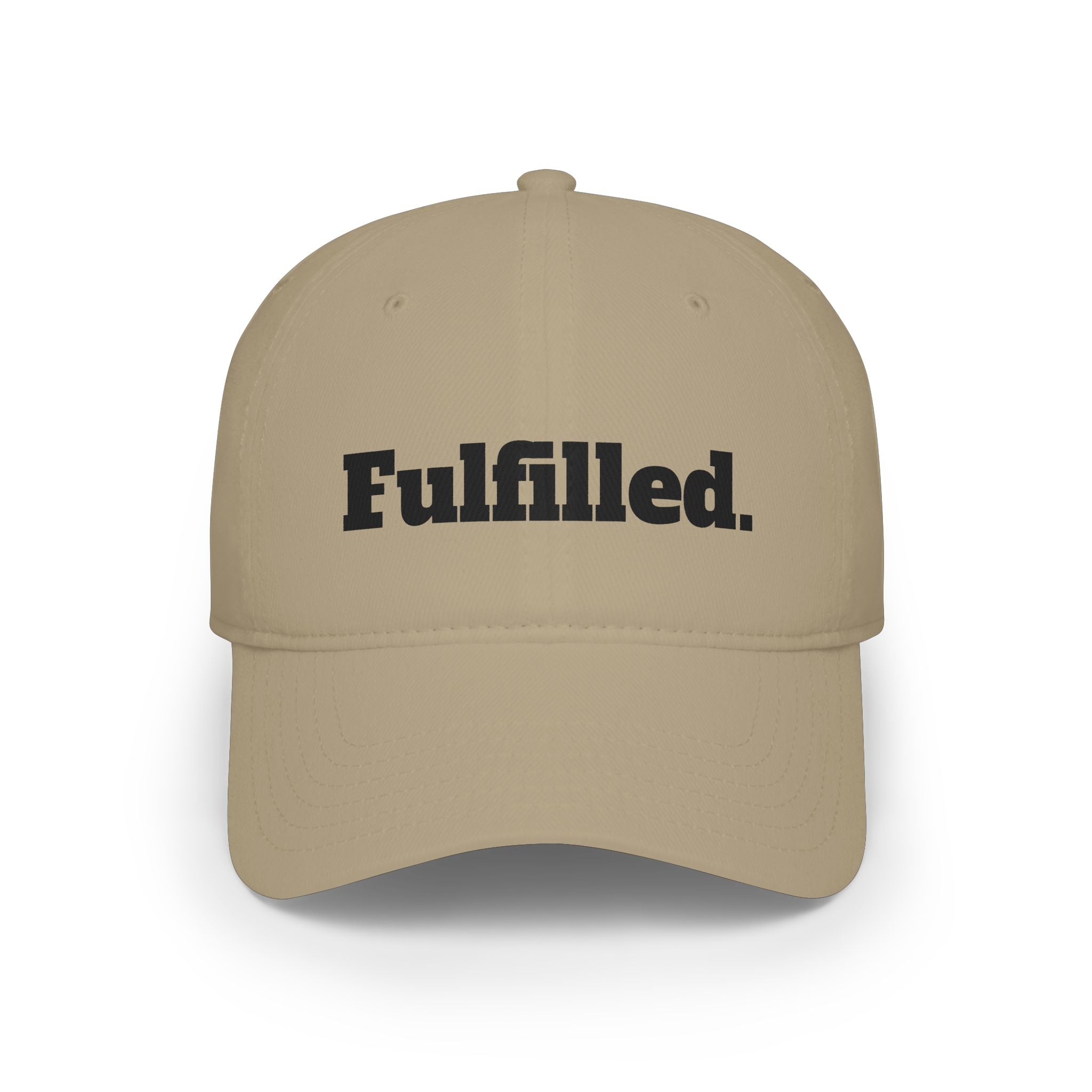 Fulfilled Baseball Cap — Red Low Profile Dad Hat with "Fulfilled." Embroidery